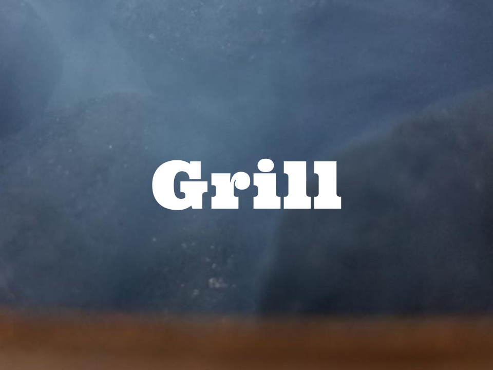 Bucket of coals with the word Grill superimposed